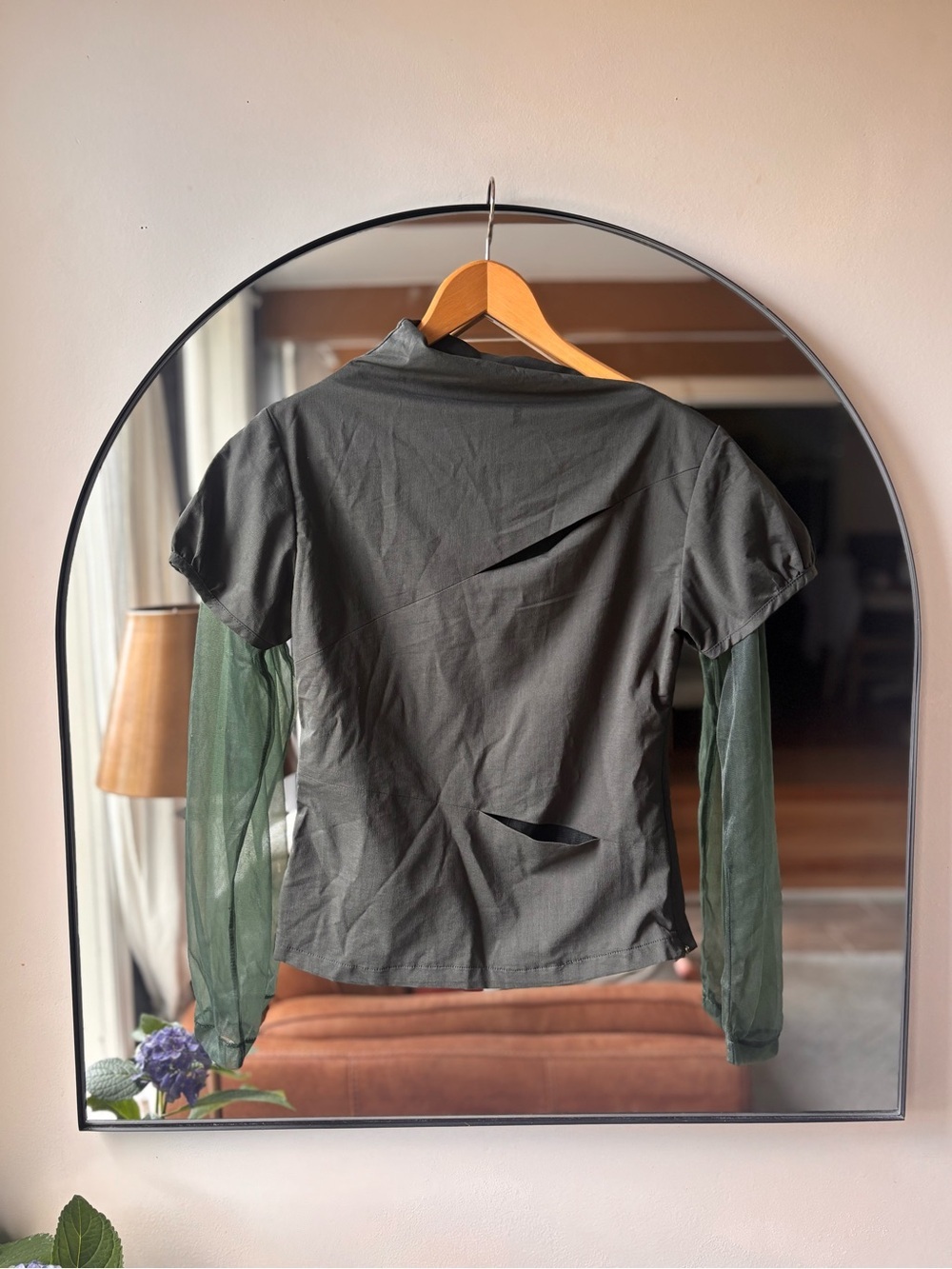 MARC FERRO | sheer sleeve mock neck top | size xs - Picture 2 of 5